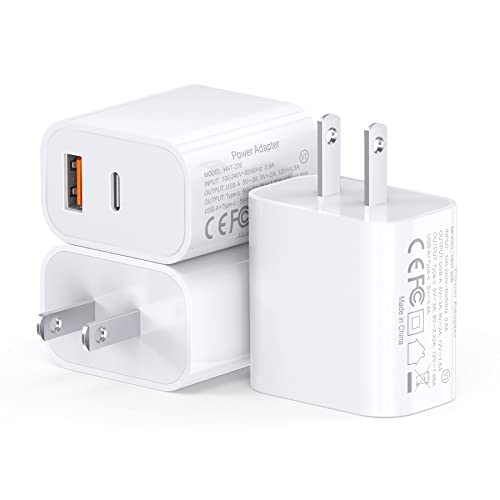 USB C Wall Charger, 3-Pack 20W Durable Dual Port QC+PD 3.0 Power Adapter, Double Fast Plug Charging Block Brick for iPhone 14/14 Pro/14 Pro Max/14 Plus/13/12/11, XS/XR/X, Watch Series 8/7 Cube