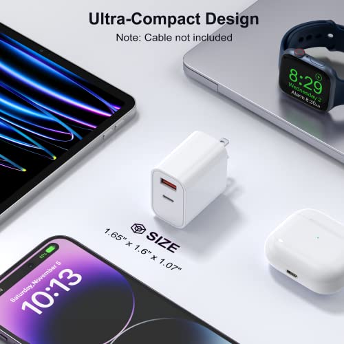 USB C Wall Charger, 3-Pack 20W Durable Dual Port QC+PD 3.0 Power Adapter, Double Fast Plug Charging Block Brick for iPhone 14/14 Pro/14 Pro Max/14 Plus/13/12/11, XS/XR/X, Watch Series 8/7 Cube