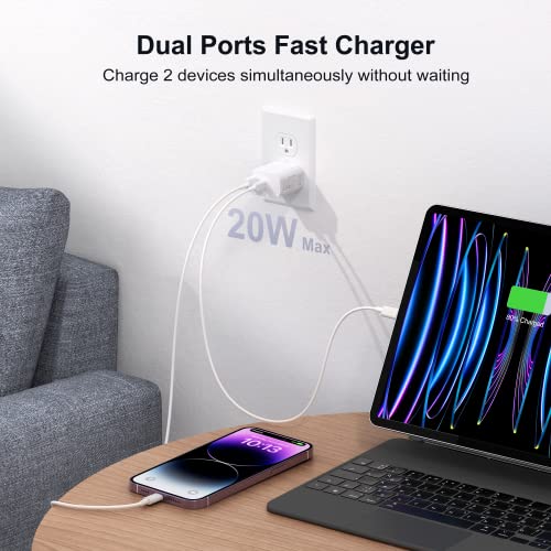 USB C Wall Charger, 3-Pack 20W Durable Dual Port QC+PD 3.0 Power Adapter, Double Fast Plug Charging Block Brick for iPhone 14/14 Pro/14 Pro Max/14 Plus/13/12/11, XS/XR/X, Watch Series 8/7 Cube