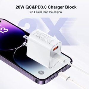 USB C Wall Charger, 3-Pack 20W Durable Dual Port QC+PD 3.0 Power Adapter, Double Fast Plug Charging Block Brick for iPhone 14/14 Pro/14 Pro Max/14 Plus/13/12/11, XS/XR/X, Watch Series 8/7 Cube