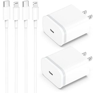 jeroyal usb c fast charger for iphone 14/14 plus/14 pro/14 pro max 13 12, 2-pack 6ft cable cord with 20w plug block wall charging box brick usbc type c cube pd adapter for 11 mini se xs xr x 8 7 6 6s