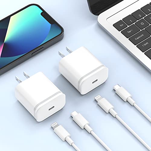 JEROYAL USB C Fast Charger for iPhone 14/14 Plus/14 Pro/14 Pro Max 13 12, 2-Pack 6FT Cable Cord with 20W Plug Block Wall Charging Box Brick USBC Type C Cube PD Adapter for 11 Mini SE XS XR X 8 7 6 6S