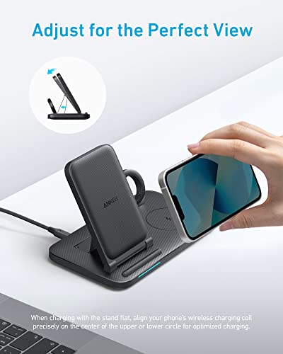 Anker Foldable 3-in-1 Wireless Charging Station with Adapter, 335 Wireless Charger, for iPhone 14 Series, AirPods Pro, Apple Watch Series 1-6 (Works with Original 1m/3.3ft USB-A Cable, Not Included)