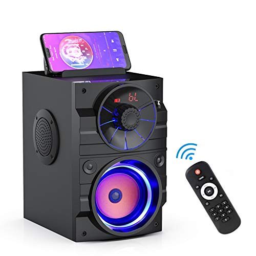 Portable Bluetooth Speakers with Light, Wireless Big Speakers with Subwoofer, FM Radio, LED Lights, EQ, Booming Bass, Bluetooth 4.2 Stereo Loud Outdoor/Indoor Retro , for Home, Camping, Travel