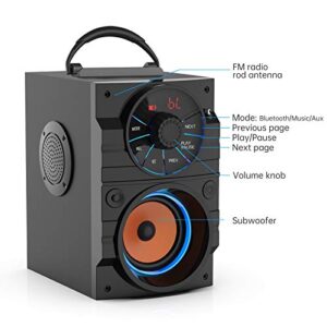 Portable Bluetooth Speakers with Light, Wireless Big Speakers with Subwoofer, FM Radio, LED Lights, EQ, Booming Bass, Bluetooth 4.2 Stereo Loud Outdoor/Indoor Retro , for Home, Camping, Travel