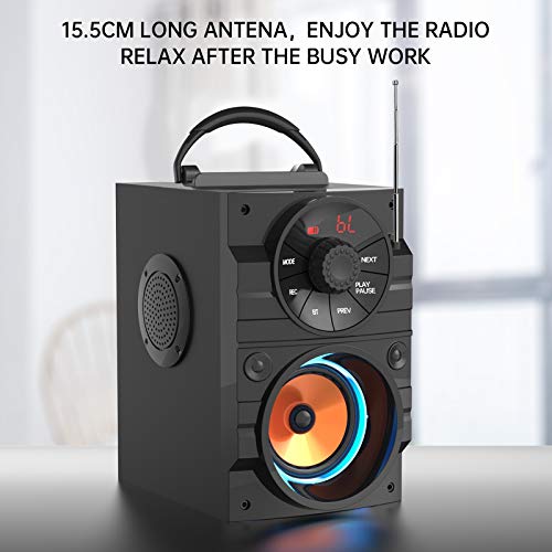 Portable Bluetooth Speakers with Light, Wireless Big Speakers with Subwoofer, FM Radio, LED Lights, EQ, Booming Bass, Bluetooth 4.2 Stereo Loud Outdoor/Indoor Retro , for Home, Camping, Travel