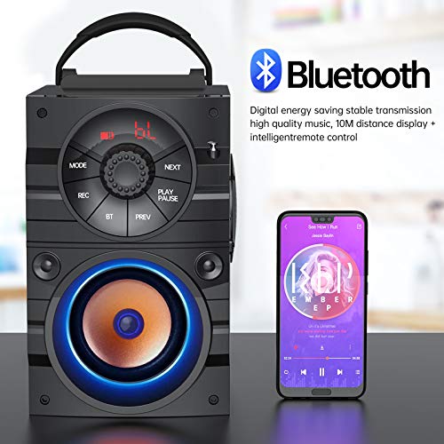 Portable Bluetooth Speakers with Light, Wireless Big Speakers with Subwoofer, FM Radio, LED Lights, EQ, Booming Bass, Bluetooth 4.2 Stereo Loud Outdoor/Indoor Retro , for Home, Camping, Travel