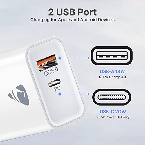 2Pack USB C Wall Charger Block,Aioneus 20W Dual Port Fast Charging Block,Power Delivery + QC3.0 Wall Plug USB C Charger Block for iPhone 14 13 12 Pro Max Mini 11 XR XS X 8, iPad, Samsung, Tablet