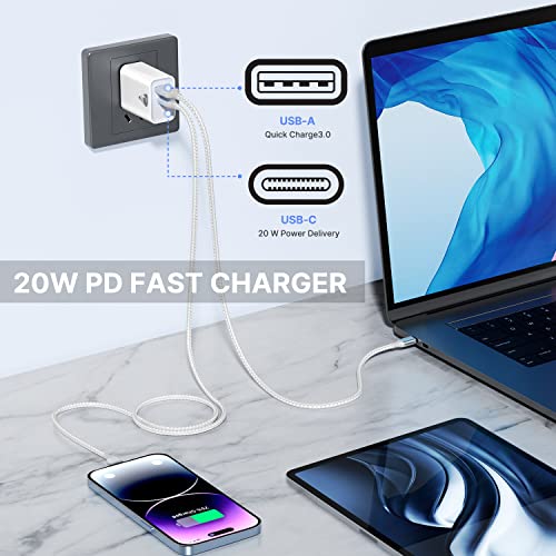 2Pack USB C Wall Charger Block,Aioneus 20W Dual Port Fast Charging Block,Power Delivery + QC3.0 Wall Plug USB C Charger Block for iPhone 14 13 12 Pro Max Mini 11 XR XS X 8, iPad, Samsung, Tablet