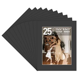 golden state art, acid free, pack of 25 black pre-cut 11×14 picture mat, for 8.5×11 photo/document, with white core bevel cut mattes