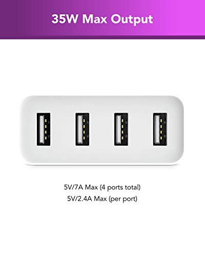 ZMI PowerPlug 4-Port 35W USB Wall Charger Power Adapter, Portable with Foldable Prongs for iPhone, iPad, Samsung Galaxy, and More