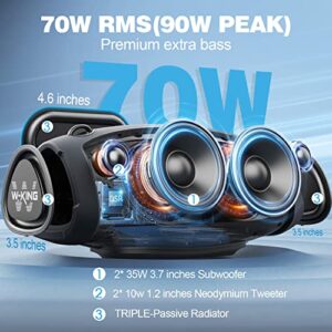 W-KING Portable Loud Bluetooth Speakers with Subwoofer, 70W Portable Outdoor Speakers Bluetooth Wireless Waterproof, Triple Passive Radiators-Deep Bass/Hi-fi Audio/DSP/42H/Power Bank/TF/AUX/EQ/Opener