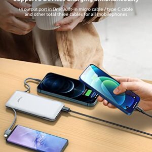 TG90° Portable Charger with Built in Cable, 10000mah Power Bank Portable Charger Type C USB C Cell Phone Thin Slim Lightweight Travel Tiny 5V Backup Battery Pack for iPhone Samsung Android iPad