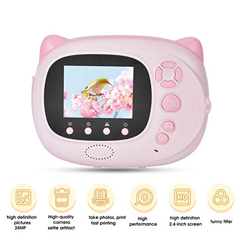 ZRQYHN 24mp Children Digital Camera Printing Take Photos, DIY Graffiti Video Recorder, USB Charging Pink, Single Shot, 10 Seconds Timer Shooting