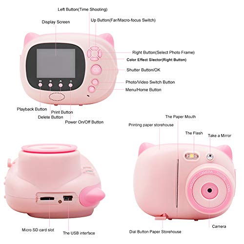 ZRQYHN 24mp Children Digital Camera Printing Take Photos, DIY Graffiti Video Recorder, USB Charging Pink, Single Shot, 10 Seconds Timer Shooting