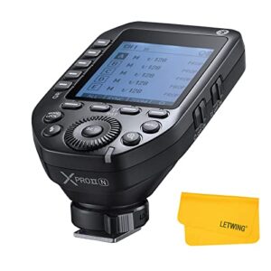 godox xproii-n ttl wireless flash trigger compatible for nikon cameras, hss 1/8000s 2.4g wireless flash transmitter, tcm transform function,bluetooth connection,new hotshoe locking, large lcd display