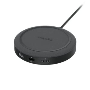mophie – wireless charging hub universal wireless charging hub with usb-a and usb-c ports. for airpods, iphone, google pixel, samsung galaxy, qi-enabled devices, usb-c and usb-a devices – black