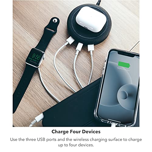 mophie - Wireless Charging hub Universal Wireless Charging hub with USB-A and USB-C Ports. for AirPods, iPhone, Google Pixel, Samsung Galaxy, Qi-Enabled Devices, USB-C and USB-A Devices - Black