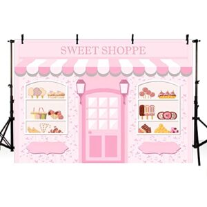 MEHOFOND Pink Sweet Shoppe Backdrop Dessert Parlor for Girls Birthday Photography Background Kids Party Banner Baby Shower Donut Ice Cream Cake Table Decor Photoshoot Studio Props 7x5ft