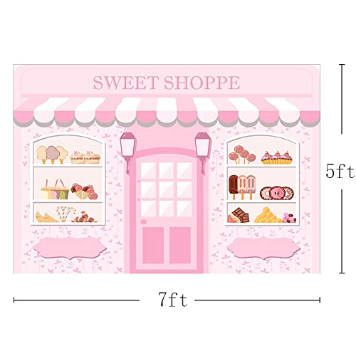 MEHOFOND Pink Sweet Shoppe Backdrop Dessert Parlor for Girls Birthday Photography Background Kids Party Banner Baby Shower Donut Ice Cream Cake Table Decor Photoshoot Studio Props 7x5ft