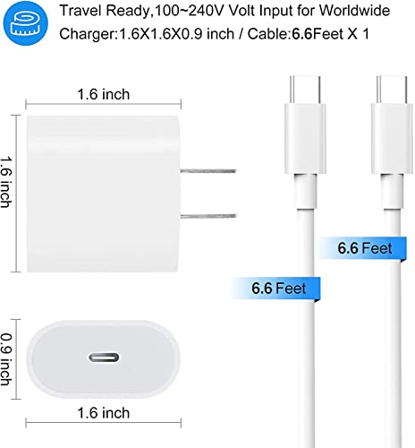 20Watt USB C Fast Charger for 2022/2021/2020/2018 iPad Pro 12.9 inch, iPad Pro 11 inch, New iPad Air 5th/4th, iPad 10th Generation, iPad Mini 6, PD Wall Charger with 6.7Foot USB C to C Charging Cable