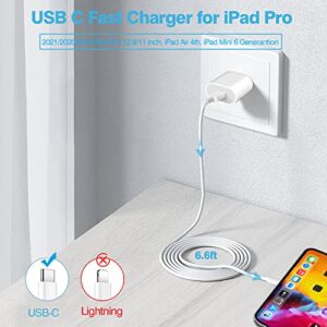 20Watt USB C Fast Charger for 2022/2021/2020/2018 iPad Pro 12.9 inch, iPad Pro 11 inch, New iPad Air 5th/4th, iPad 10th Generation, iPad Mini 6, PD Wall Charger with 6.7Foot USB C to C Charging Cable