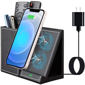 10w fast wireless charger desk organizer, wireless charging station for iphone 14/14 pro/13/12/samsung galaxy s23/s22/s21/note 20/note 10, desk phone charger with leather