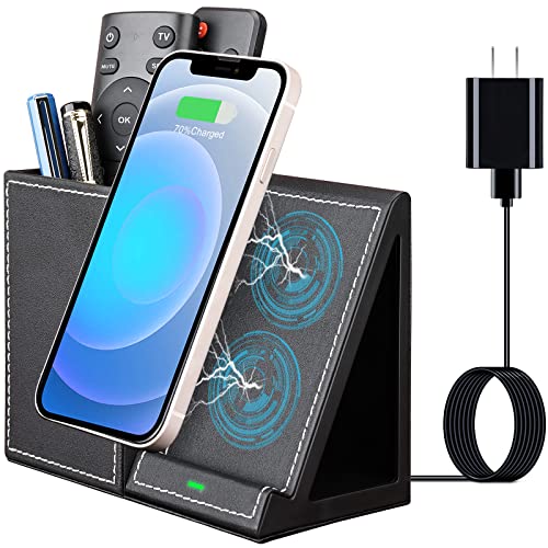 10W Fast Wireless Charger Desk Organizer, Wireless Charging Station for iPhone 14/14 Pro/13/12/Samsung Galaxy S23/S22/S21/Note 20/Note 10, Desk Phone Charger with Leather