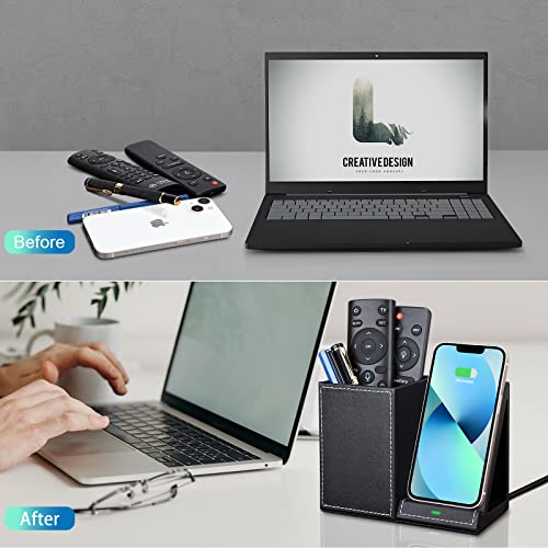 10W Fast Wireless Charger Desk Organizer, Wireless Charging Station for iPhone 14/14 Pro/13/12/Samsung Galaxy S23/S22/S21/Note 20/Note 10, Desk Phone Charger with Leather