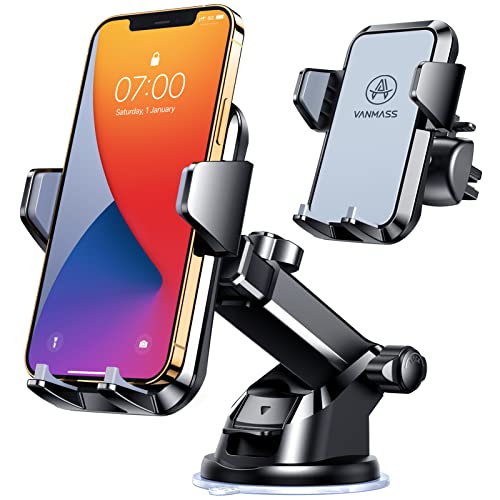 VANMASS [Upgraded] Cell Phone Holder Car [Anti-Slip Soft Silicone & Powerful Suction] Dashboard Windshield Universal Phone Car Mount, Compatible with iPhone 14 13 12 11 Pro Max &Truck/SUV/Jeep (Gray)