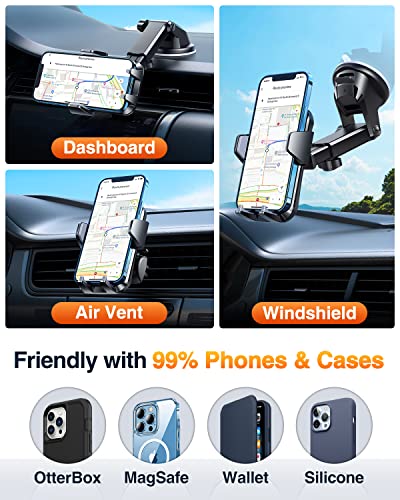 VANMASS [Upgraded] Cell Phone Holder Car [Anti-Slip Soft Silicone & Powerful Suction] Dashboard Windshield Universal Phone Car Mount, Compatible with iPhone 14 13 12 11 Pro Max &Truck/SUV/Jeep (Gray)