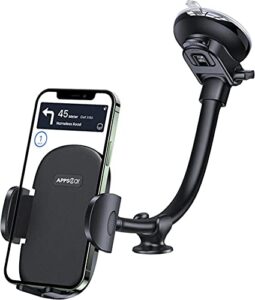 apps2car suction cup phone holder for car 7″ windshield dashboard windows car phone mount gooseneck truck cradle with strong suction compatible with iphone 13/13 pro max, samsung and all 4-7″ devices