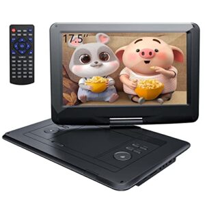 yoton 17.5″ portable dvd player with 15.5″ hd swivel screen for car and kids, 4-6 hours working time with built-in battery, dual stereo speakers, usb/sd/av/audio/gamepad support [not support blu-ray]