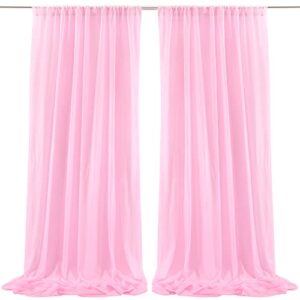 wish care 10ft x 10ft pink chiffon sheer backdrop curtains, wrinkle-free draping fabric wedding arch drapes for party ceremony stage decoration