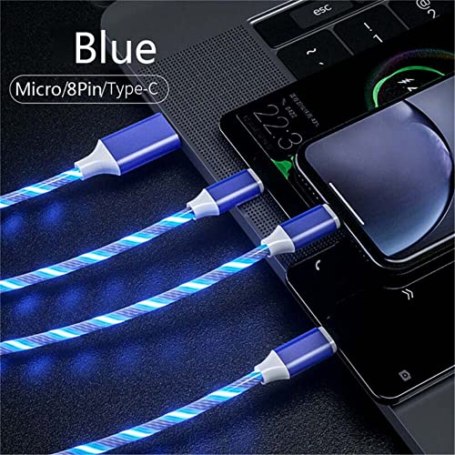 plok 3 in 1 LED Flowing Light Up Charger Cable,Multi Charging Cable,Micro Type-C Charging Cable,USB-C Fast USB Charger Cord for