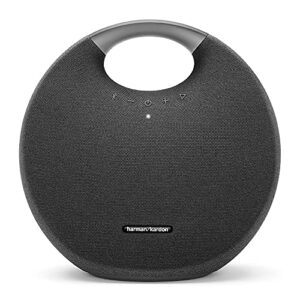 harman kardon onyx studio 6 wireless bluetooth speaker – ipx7 waterproof extra bass sound system with rechargeable battery and built-in microphone – black