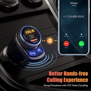 LENCENT FM Transmitter Bluetooth in-car, Auto-Tune Frequency Auto Search Bluetooth Radio Frequency Wireless Car Adapter, Type-C PD 20W & QC3.0 Quick Fast Charge, Support AUX and Hands-Free Calling