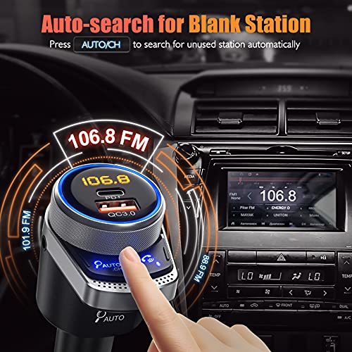 LENCENT FM Transmitter Bluetooth in-car, Auto-Tune Frequency Auto Search Bluetooth Radio Frequency Wireless Car Adapter, Type-C PD 20W & QC3.0 Quick Fast Charge, Support AUX and Hands-Free Calling