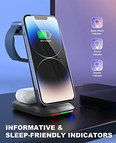 Wireless Charging Station,3 in 1 Fast Charger Stand Compatible with iPhone 14/13/12/11 Pro Max/X/Xs Max/8/8 Plus, iWatch Series ultra/8/7/6/5/SE/4/3/2, AirPods 3/2/pro/pro 2