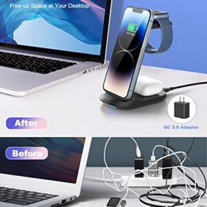 Wireless Charging Station,3 in 1 Fast Charger Stand Compatible with iPhone 14/13/12/11 Pro Max/X/Xs Max/8/8 Plus, iWatch Series ultra/8/7/6/5/SE/4/3/2, AirPods 3/2/pro/pro 2