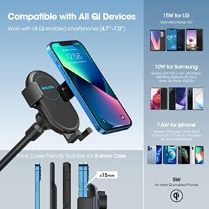 Wireless Car Charger, 15W Qi Fast Charging, Auto-Clamping Car Wireless Charger, Air Vent Dashboard Car Phone Holder Compatible with iPhone 14 13 12 11/Pro Max/XR/XS/X/8, Galaxy Note 20/S20/S10, etc