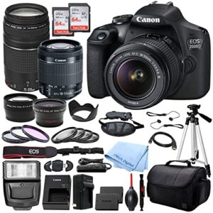 canon eos 2000d (rebel t7) dslr camera with ef-s 18-55mm dc iii & 75-300mm iii lenses & deluxe accessory bundle – includes: 2x sandisk ultra 64gb sdhc memory card, spare battery, & more (renewed)