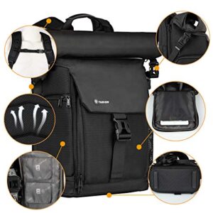 TARION Camera Backpack with Removable 16" Laptop Sleeve Canvas Camera Bag Photography Backpack for DSLR SLR Mirrorless Cameras Video Camcorder Includes Waterproof Raincover Black Rolltop DSLR Backpack