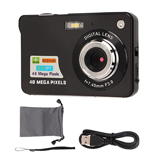 Jopwkuin Digital Camera, Built in Fill Light Compact Camera 2.7in LCD 48MP 8X Zoom 4K for Selfie