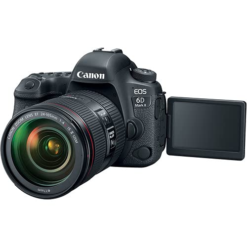 Canon EOS 6D Mark II DSLR Camera with 24-105mm f/4L II Lens (1897C009) + 64GB Memory Card + Case + Card Reader + Flex Tripod + Hand Strap + Cap Keeper + Memory Wallet + Cleaning Kit (Renewed)
