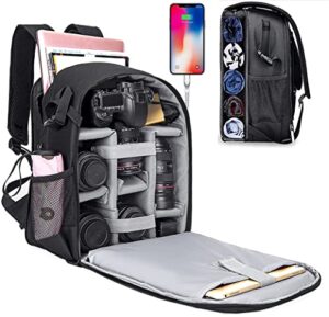 cwatcun camera backpack with extra storage, dslr slr water resistant camera bag with 15.6″ laptop compartment fits canon nikon sony camera, camera case with tripod holder for women men photographer