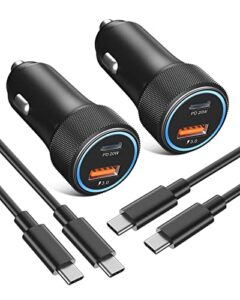 usb c car charger 2-pack, eversame 36w pd3.0 & qc3.0 dual usb fast car charger adapter for samsung galaxy s22/s21/google pixel 6/iphone 14/14 pro max/14 pro/14 plus/13/12/ipad pro-6ft c-c cable-black