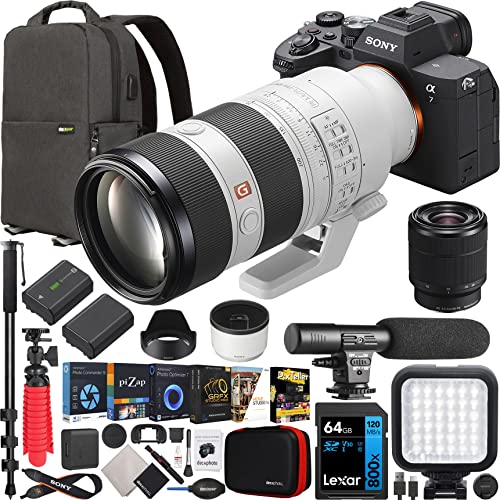 Sony a7 IV Full Frame Mirrorless Camera Body with 2 Lens Kit FE 70-200mm F2.8 GM OSS II G Master + 28-70mm ILCE-7M4K/B + SEL70200GM2 Bundle w/Deco Gear Backpack + Monopod+2 Battery, LED & Accessories