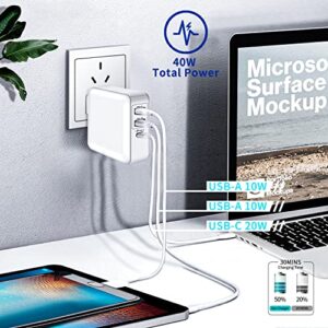 USB C Charger, 40W 3 Port USB C Charging Station, PD Fast Charger Multiport USB C Charger Block Power Adapter for iPhone 14 13 12 11 Max Mini, iPad, Pixel Samsung Galaxy, MacBook, Tablet and More