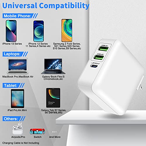 USB C Charger, 40W 3 Port USB C Charging Station, PD Fast Charger Multiport USB C Charger Block Power Adapter for iPhone 14 13 12 11 Max Mini, iPad, Pixel Samsung Galaxy, MacBook, Tablet and More